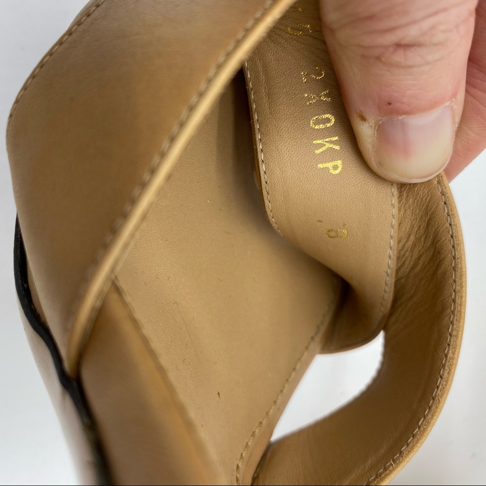 Salvatore Ferragamo Gold Block Heel Leather Sandals - Picture 10 of 11